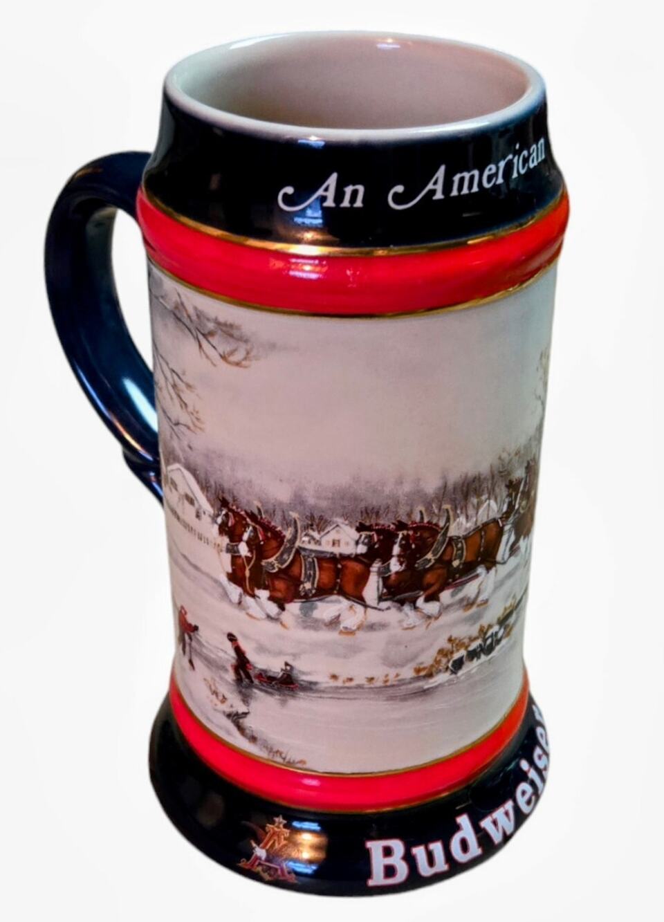 Budweiser: An American Tradition 1990 7in VTG Ceramic Holiday Beer Stein